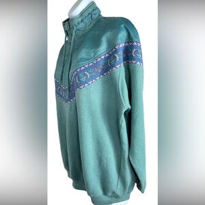 Vintage Chinawear By Morsly Sage Green Sweatshirt Sz Large 1/4 Zip Pullover Top